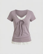 Women's Top with Sophisticated Lacing Design and Elegant Lace Insert