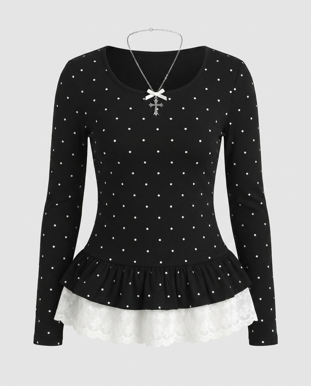 Women's Top with Ruffled Hem and Lace