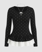 Women's Top with Ruffled Hem and Lace