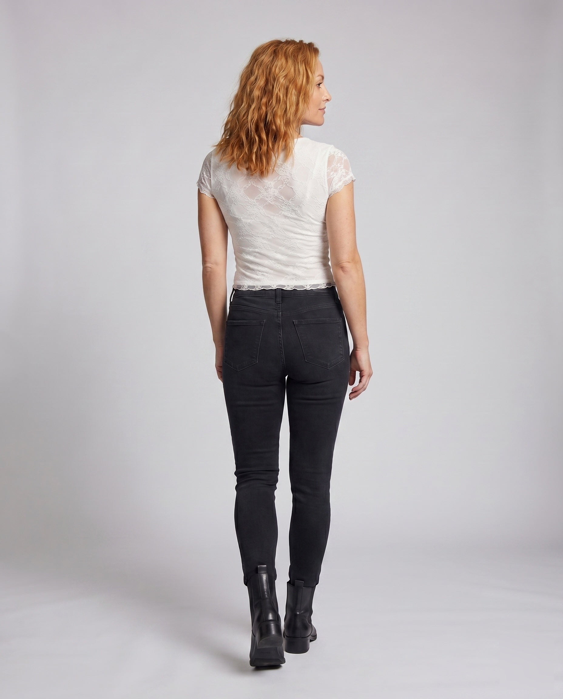 Women's Top with Lace and Romantic V-Neck - Back View