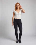 Women's Top with Lace and Romantic V-Neck - Front View