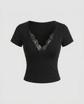 Women's Top with Lace Details and Elegant V-Neck