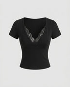 Women's Top with Lace Details and Elegant V-Neck