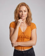 Women's Top with Lace Details and Cute Knot - Upper Body View