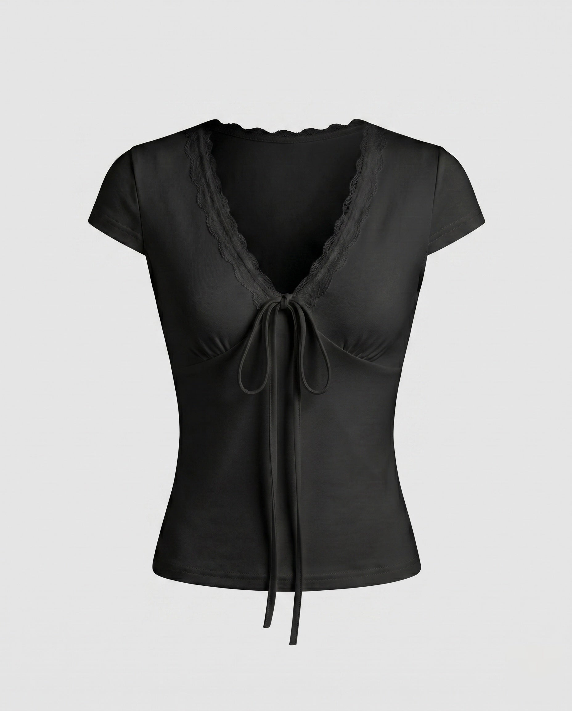 Women's Top with Lace Details and Cute Knot