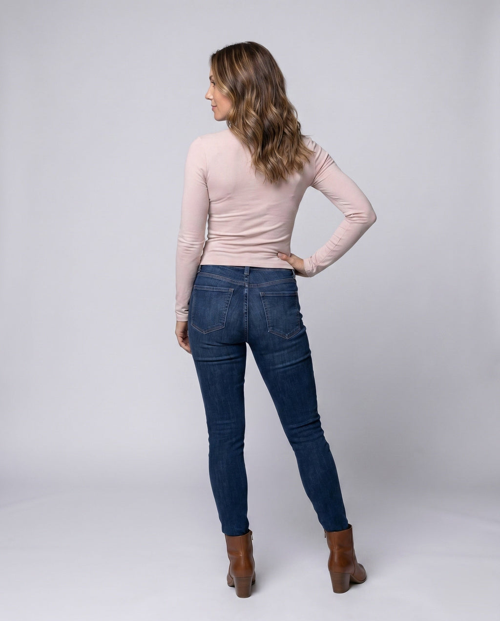 Women's Top with Transparent Lace Trim, Sophisticated Draping Design - Back View