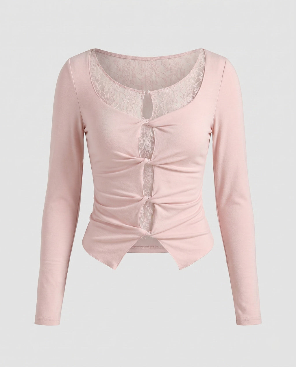 Women's Top with Transparent Lace Trim, Sophisticated Draping Design