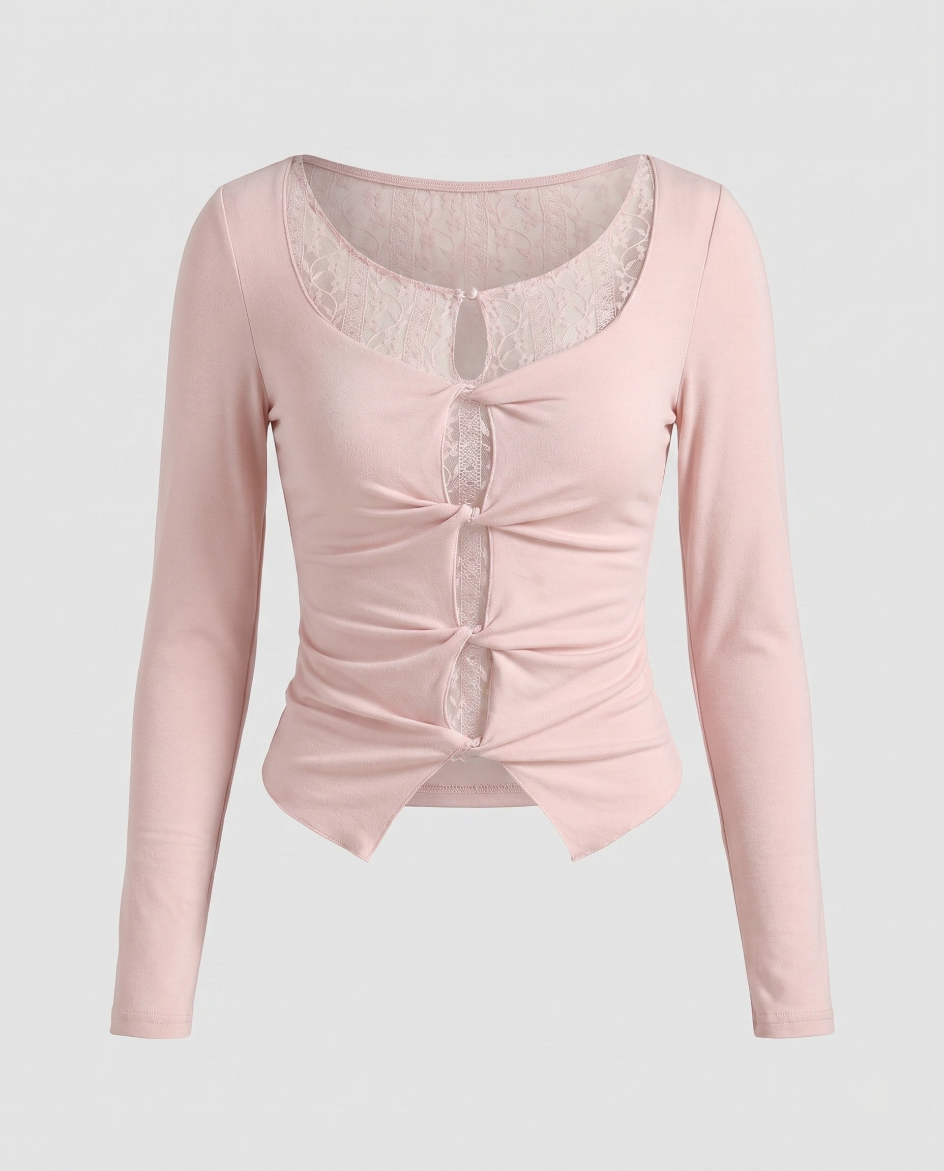 Women's Top with Transparent Lace Trim, Sophisticated Draping Design