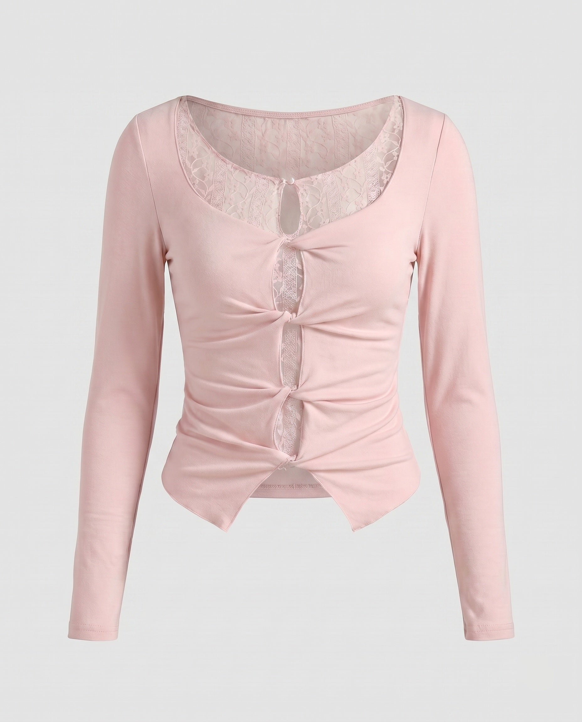 Women's Top with Transparent Lace Trim, Sophisticated Draping Design