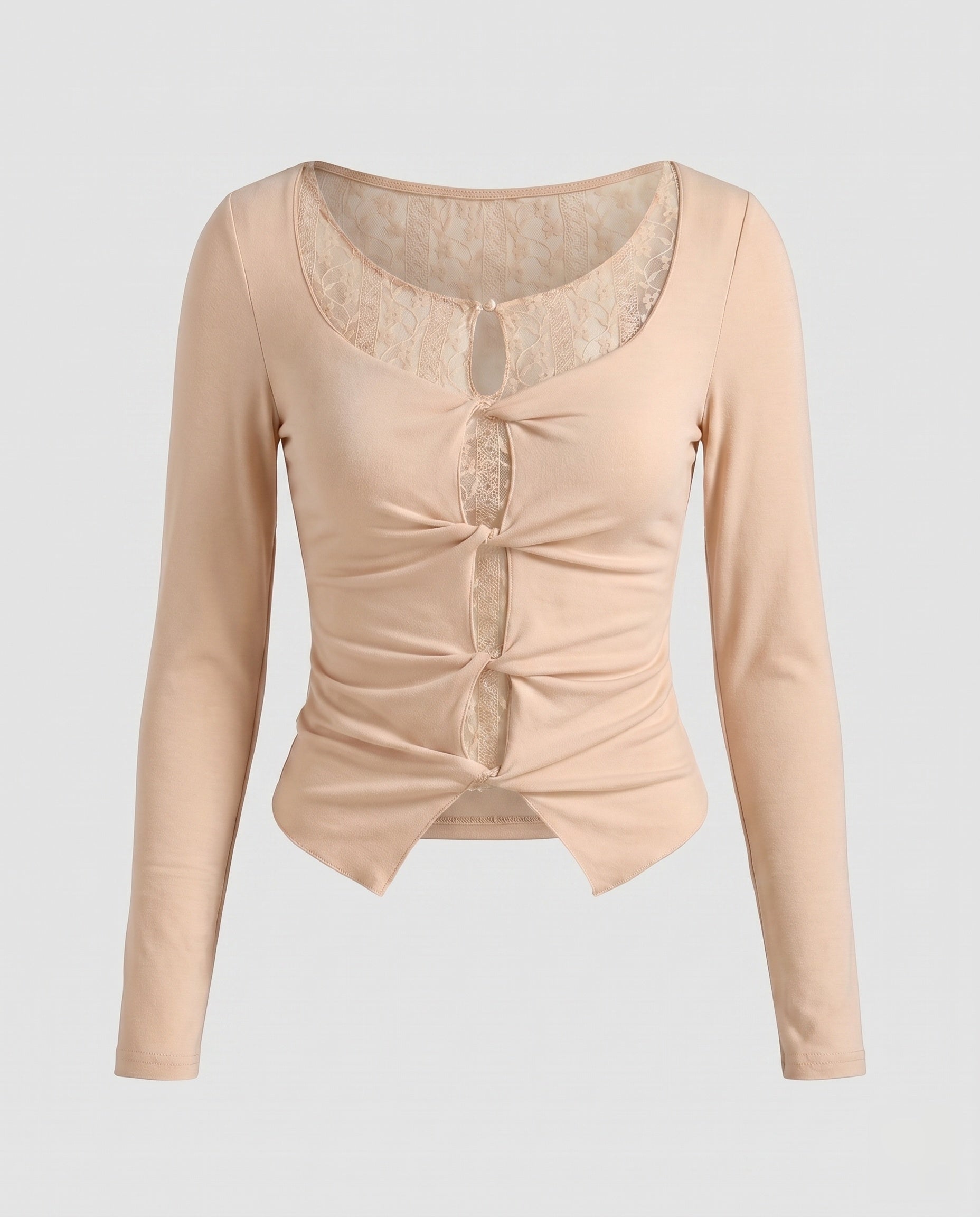 Women's Top with Transparent Lace Trim, Sophisticated Draping Design