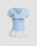 Women's Top with Playful Ruffle Detail and Delicate Lace