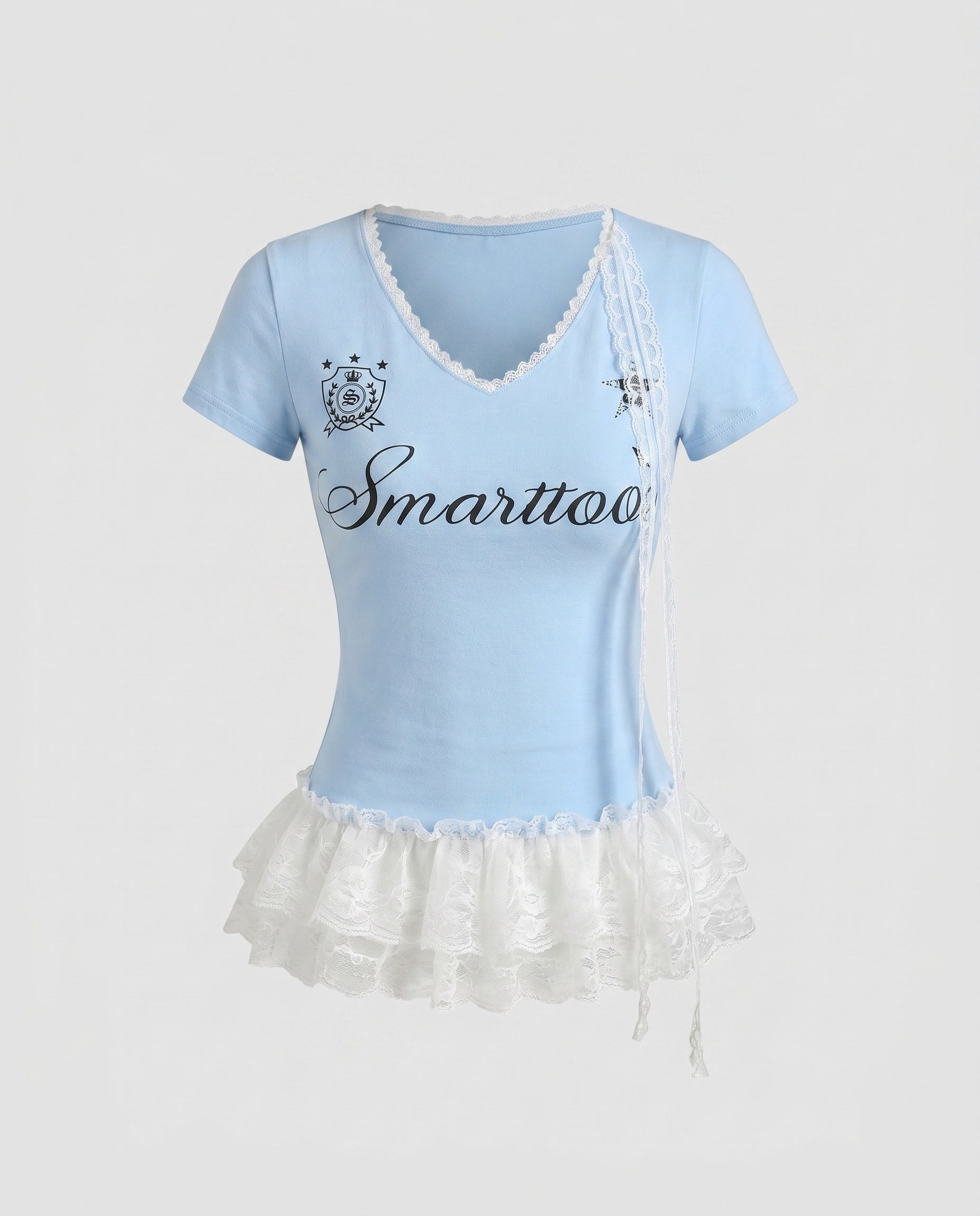 Women's Top with Playful Ruffle Detail and Delicate Lace