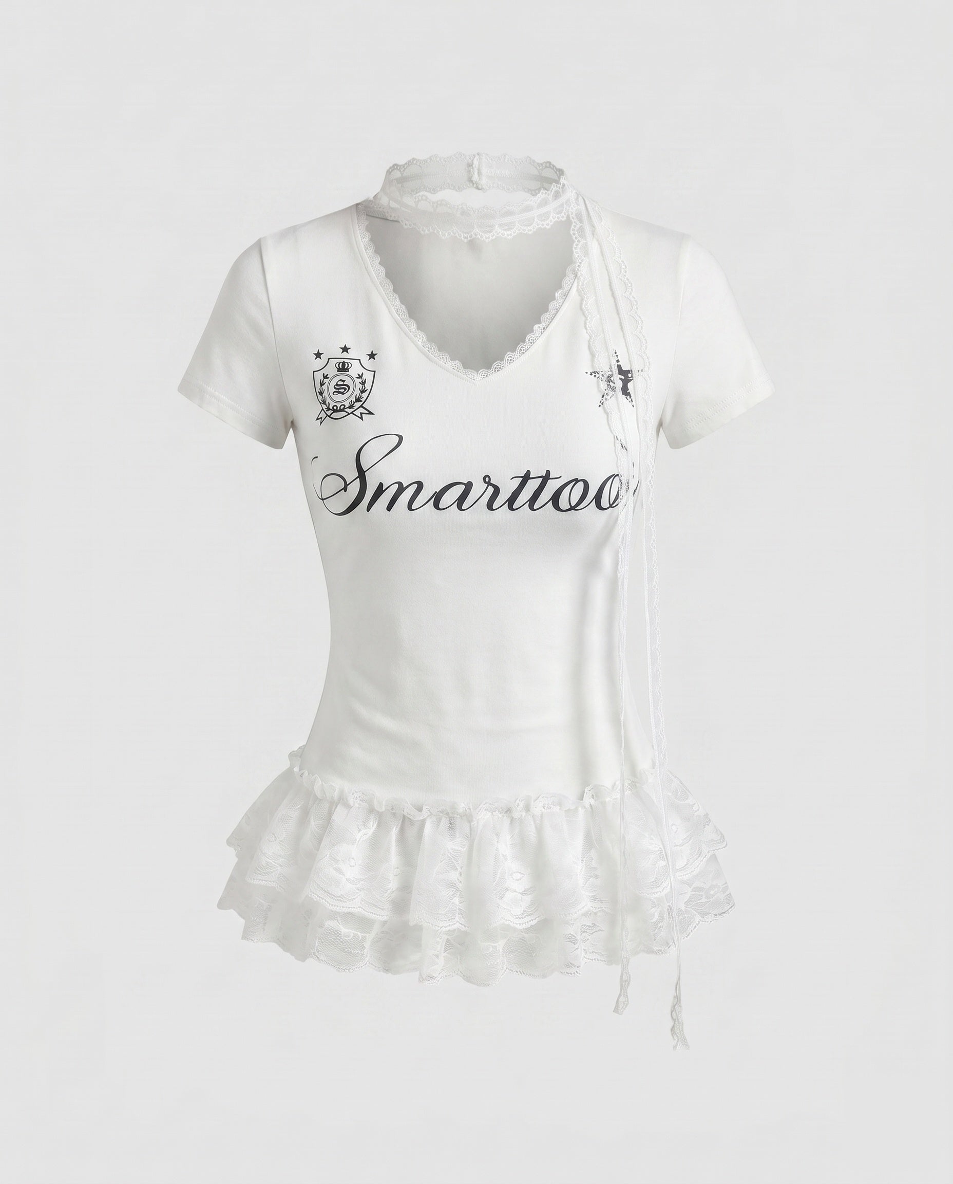 Women's Top with Playful Ruffle Detail and Delicate Lace