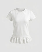 Women's Top with Playful Ruffle and Elegant Lace Trim