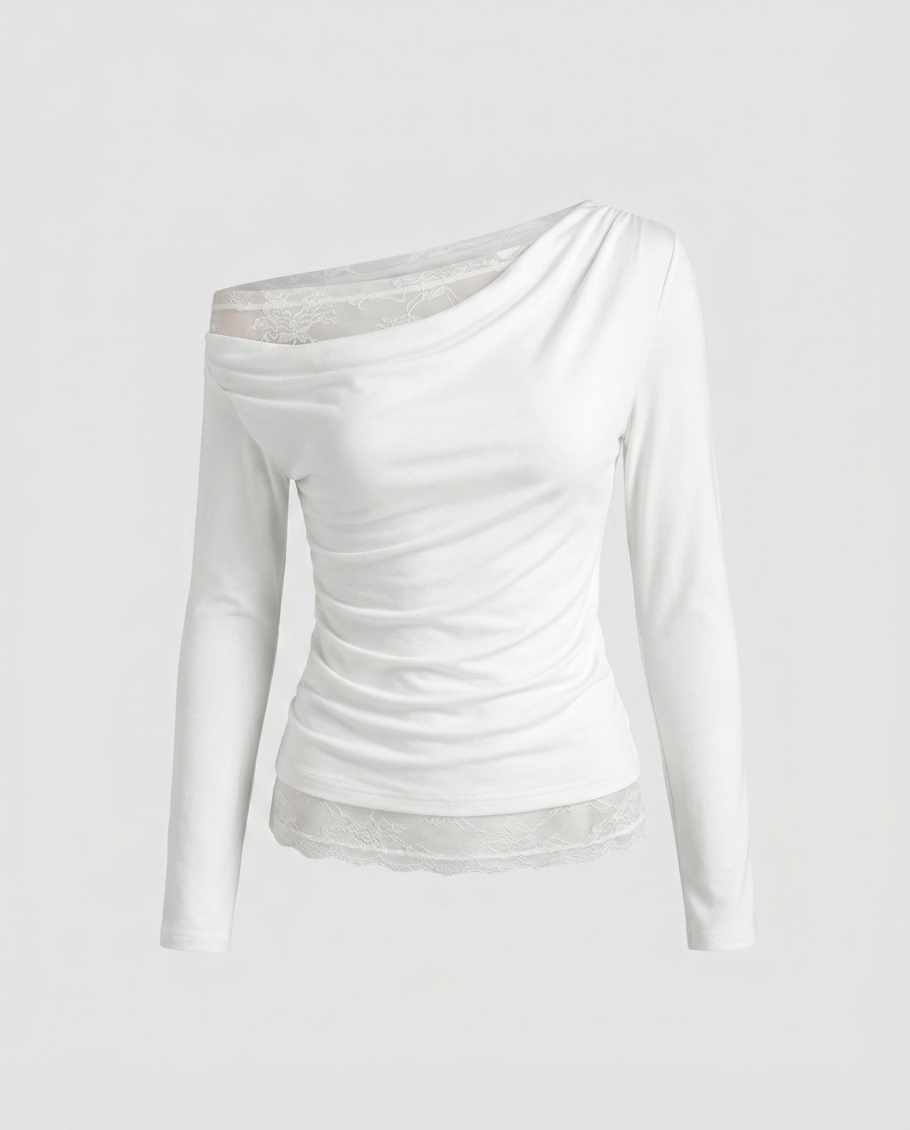 Women's Off-Shoulder Top with Delicate Lace Trim and Casual Fit