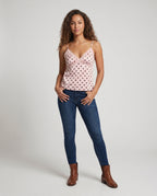 Women's Polka-Dot Spaghetti-Strap Top with Lace Trim - Front View