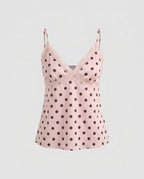 Women's Polka-Dot Spaghetti-Strap Top with Lace Trim