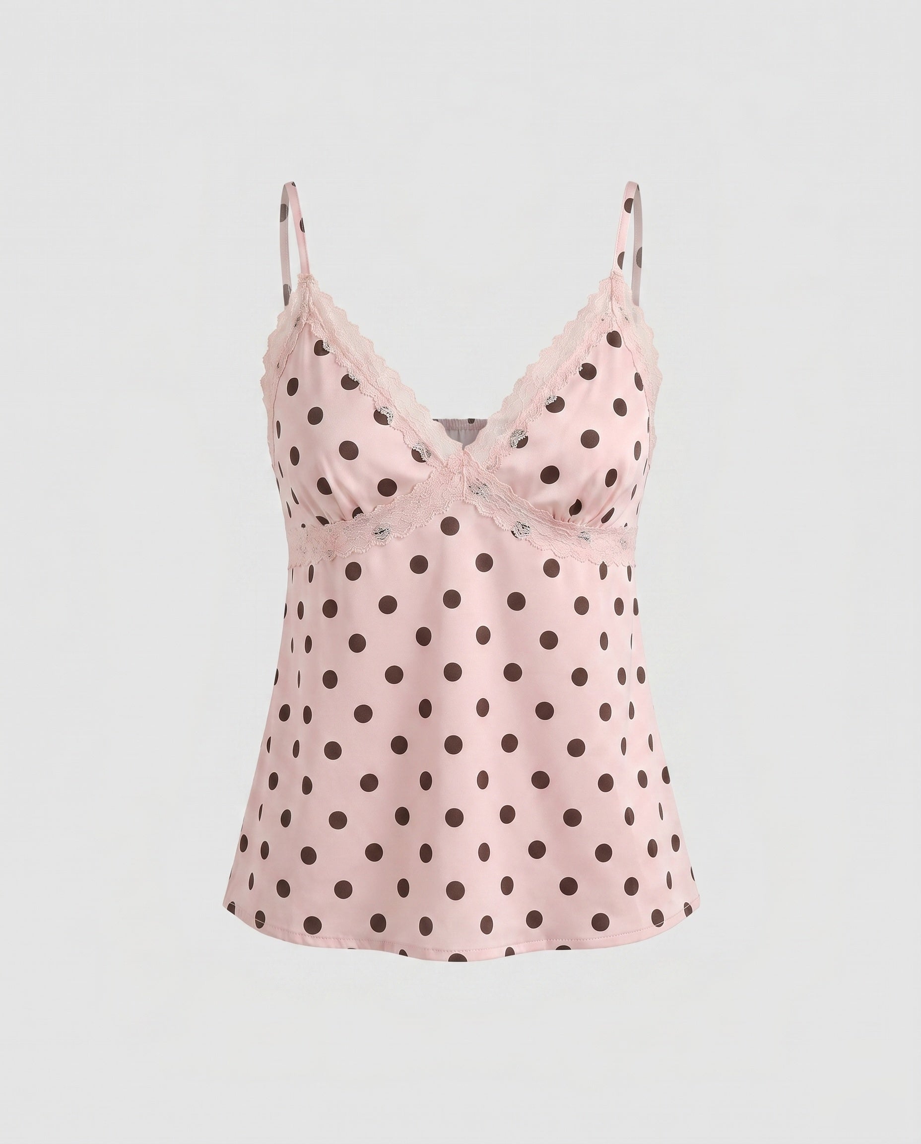 Women's Polka-Dot Spaghetti-Strap Top with Lace Trim