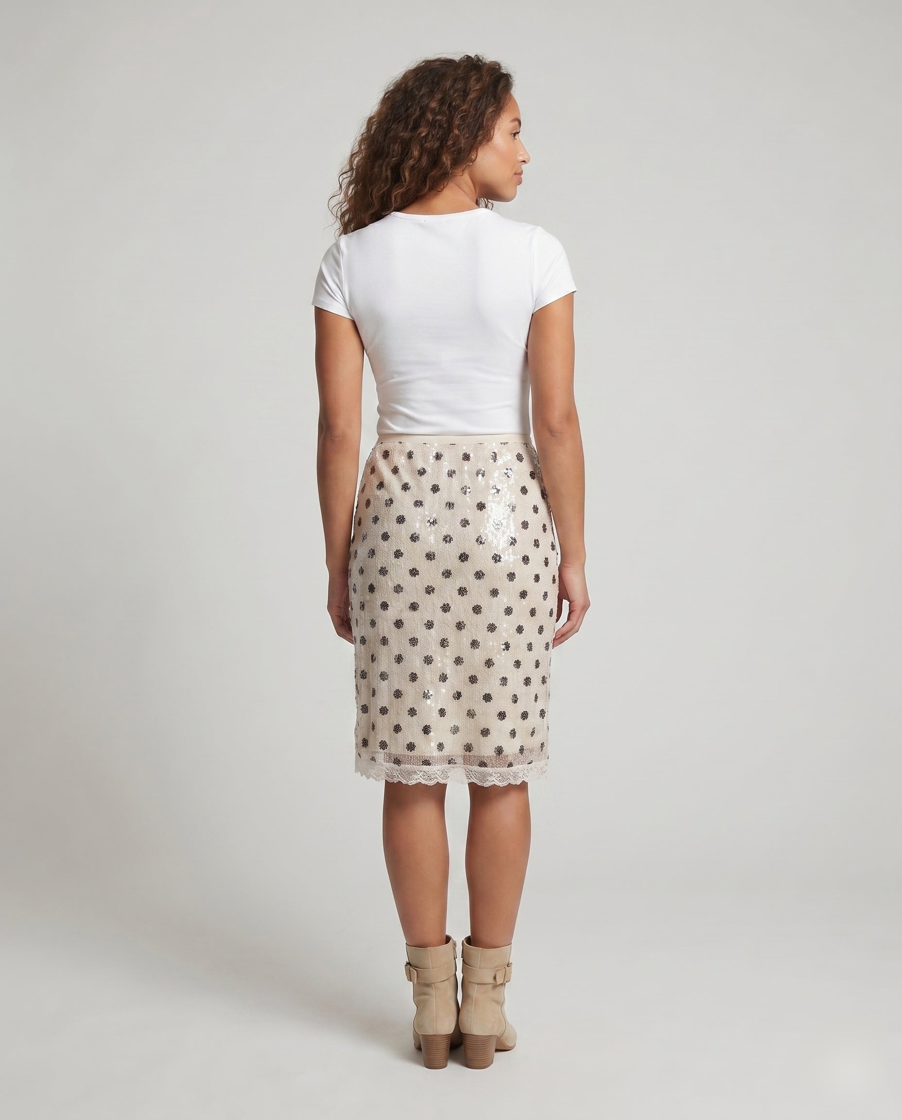Women's Polka Dot Skirt with Lace Edge and Elastic Waistband - Back View