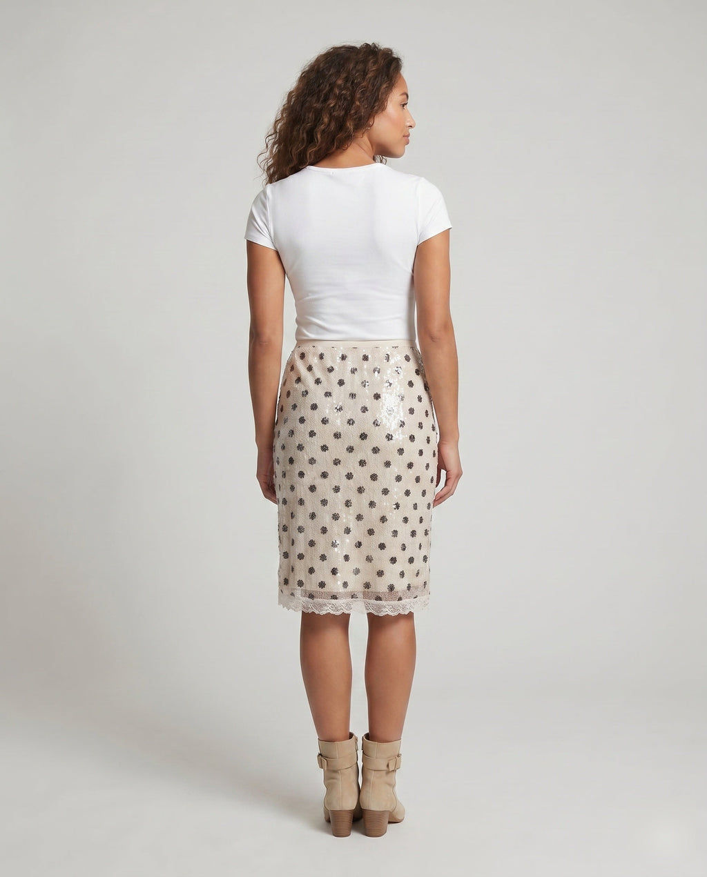 Women's Polka Dot Skirt with Lace Trim and Elastic Waistband - Back View