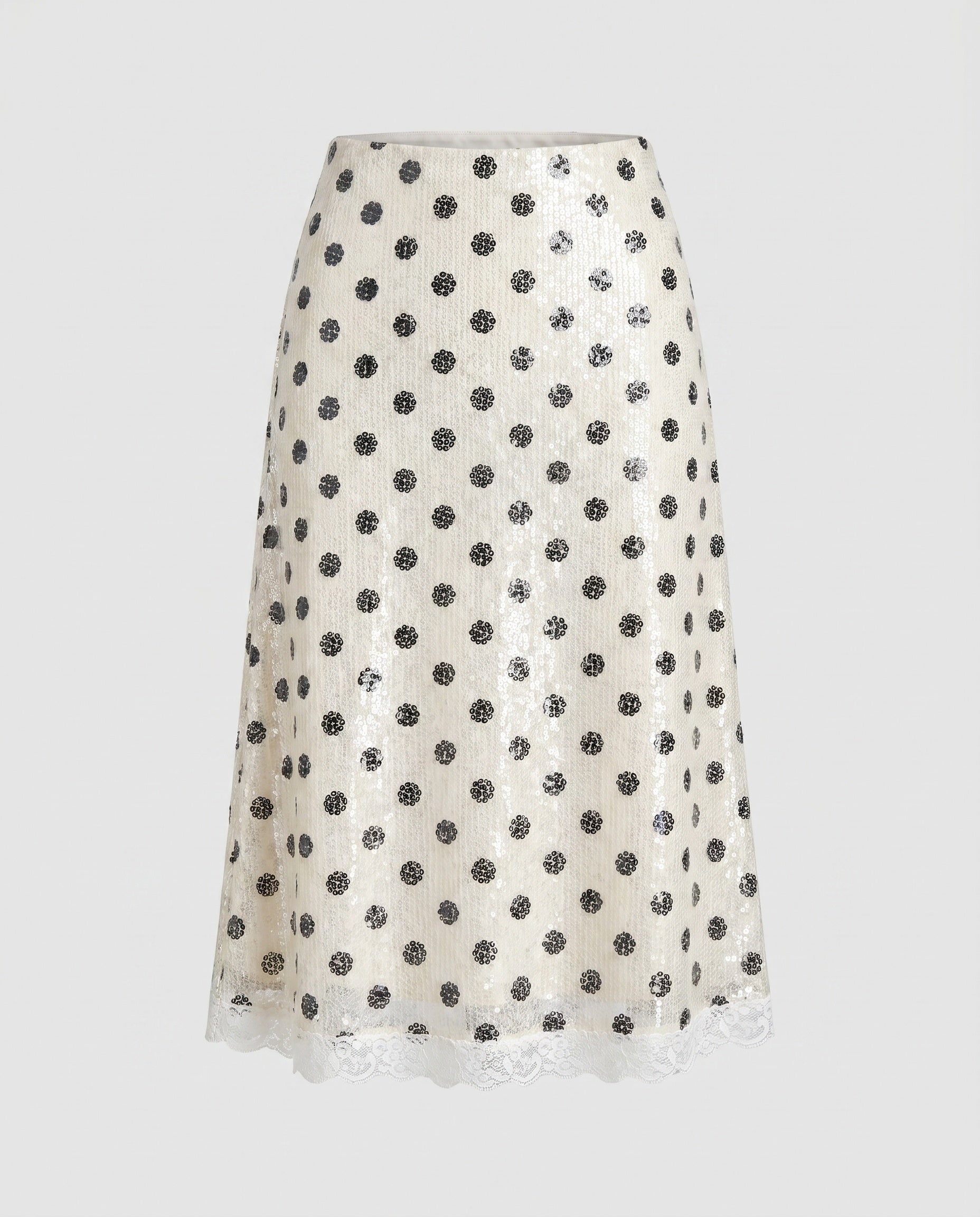 Women's Polka Dot Skirt with Lace Trim and Elastic Waistband