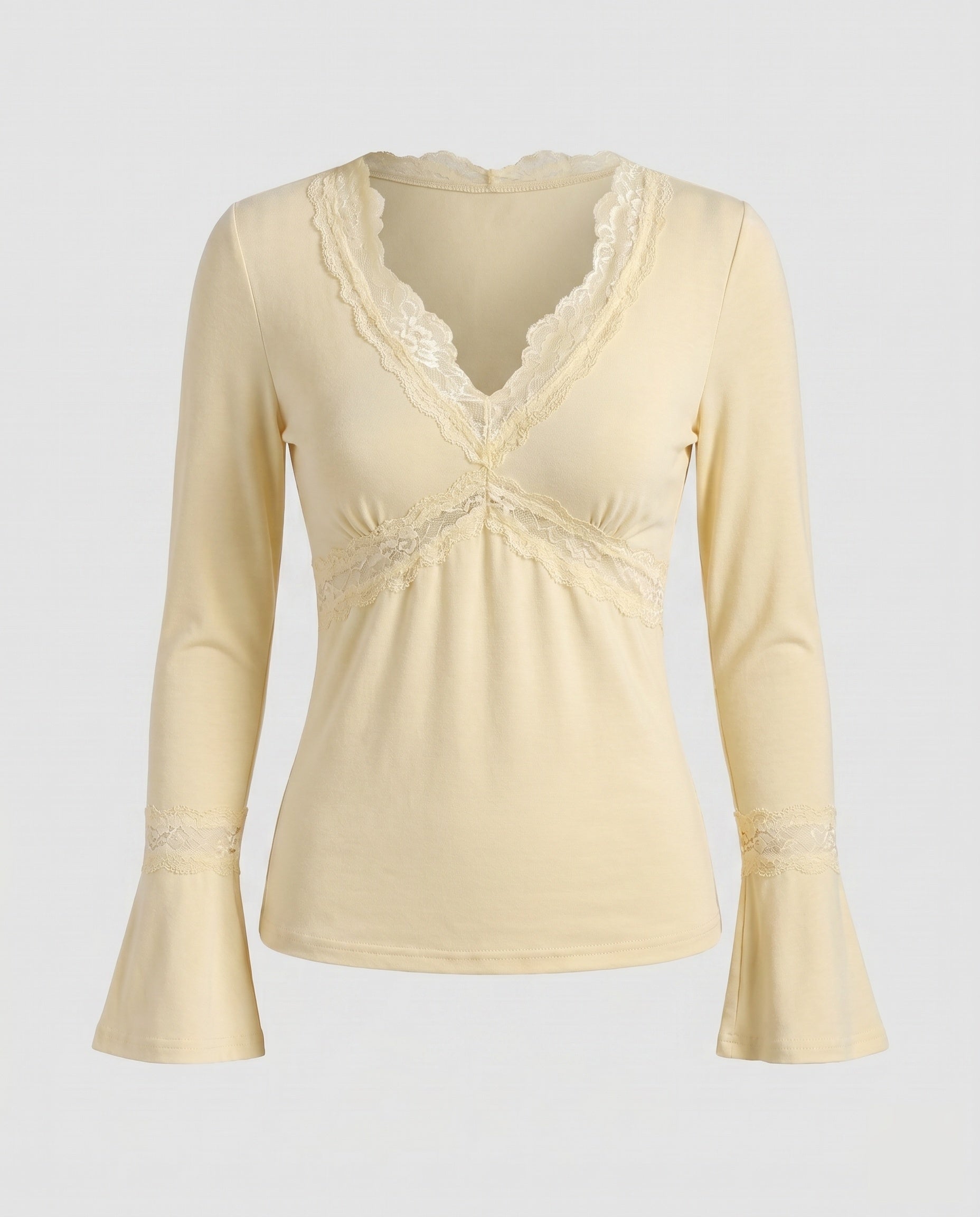 Women's Romantic Long Sleeve Shirt with an Elegant Lace V-Neck