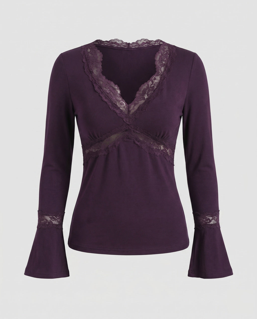 Women's Romantic Long Sleeve Shirt with an Elegant Lace V-Neck