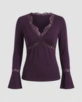 Women's Romantic Long Sleeve Shirt with an Elegant Lace V-Neck