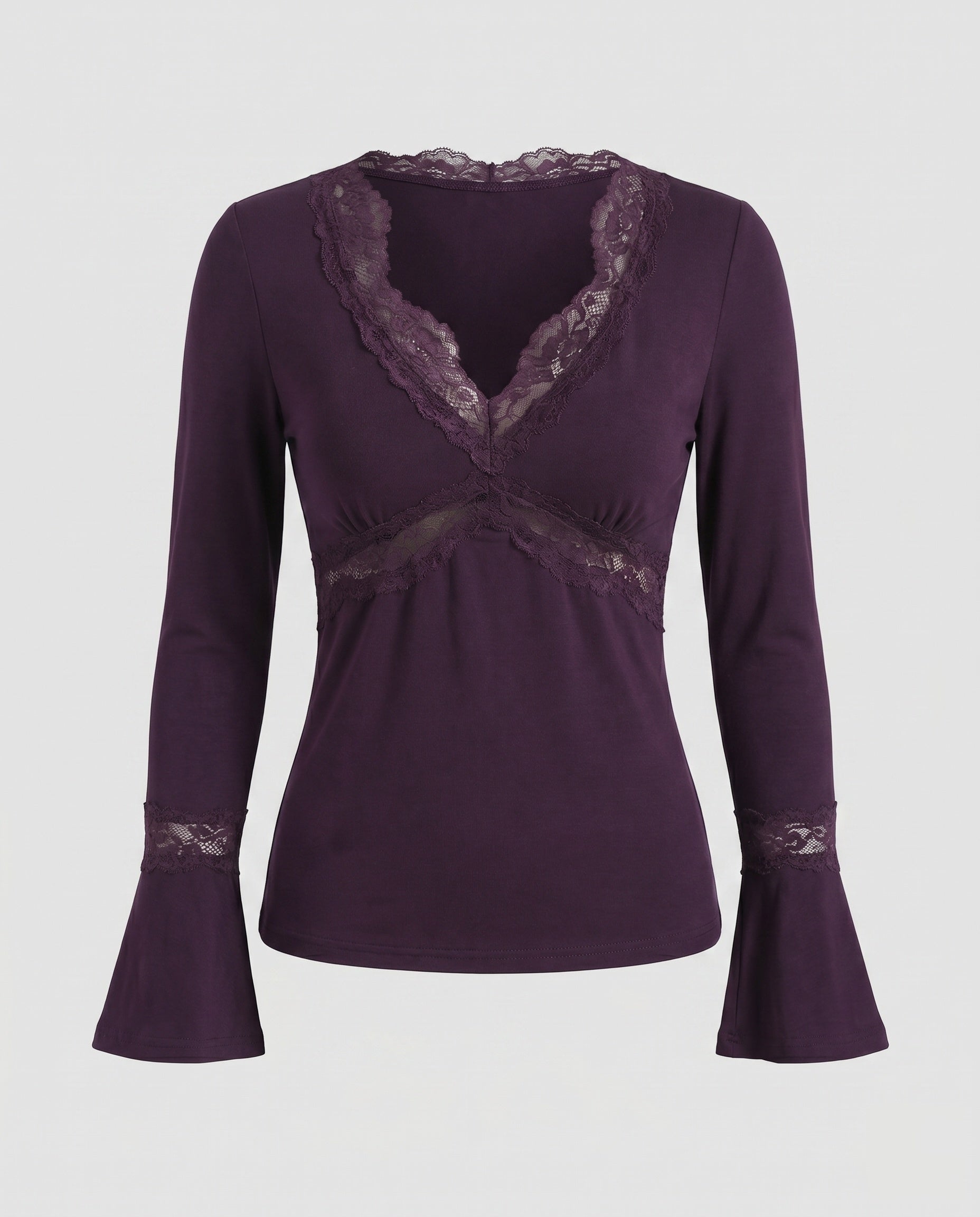 Women's Romantic Long Sleeve Shirt with an Elegant Lace V-Neck