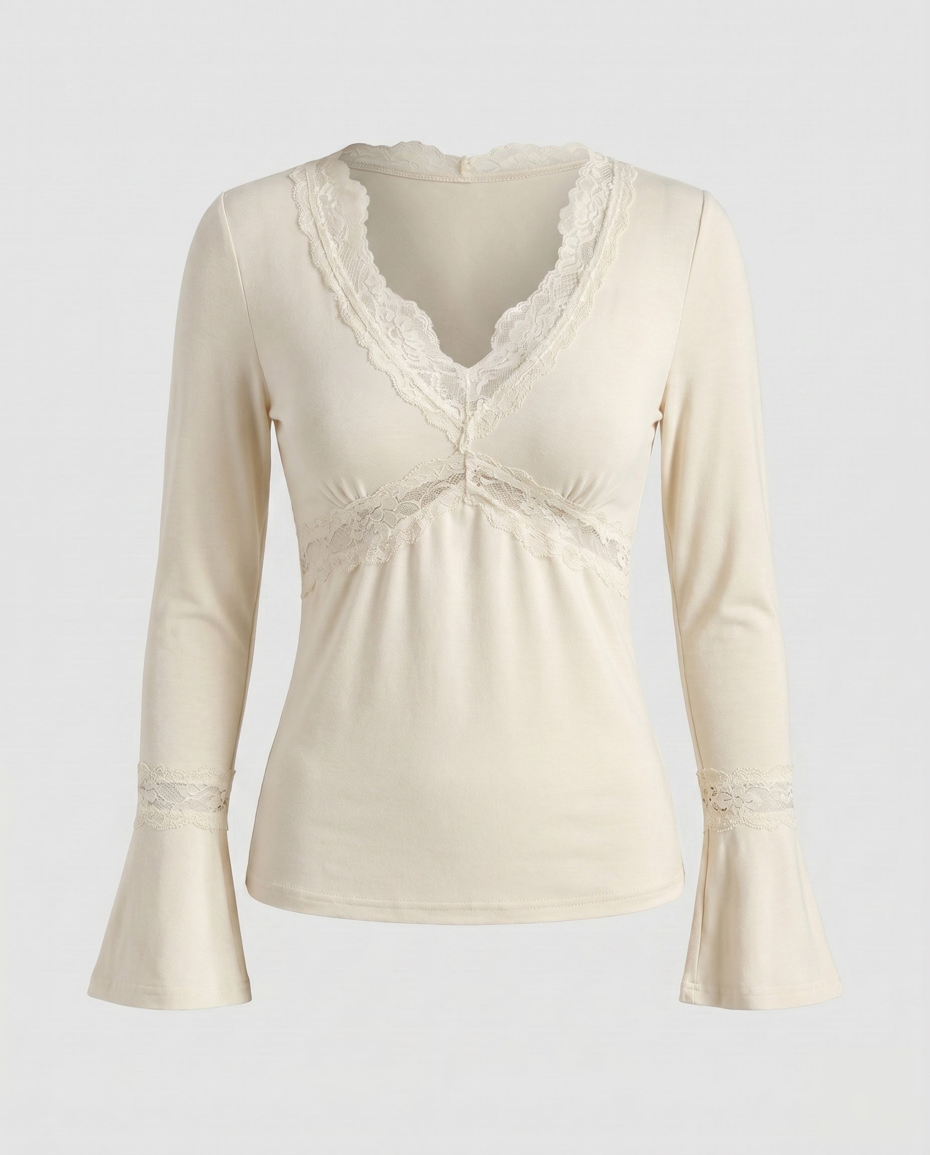 Women's Romantic Long Sleeve Shirt with an Elegant Lace V-Neck