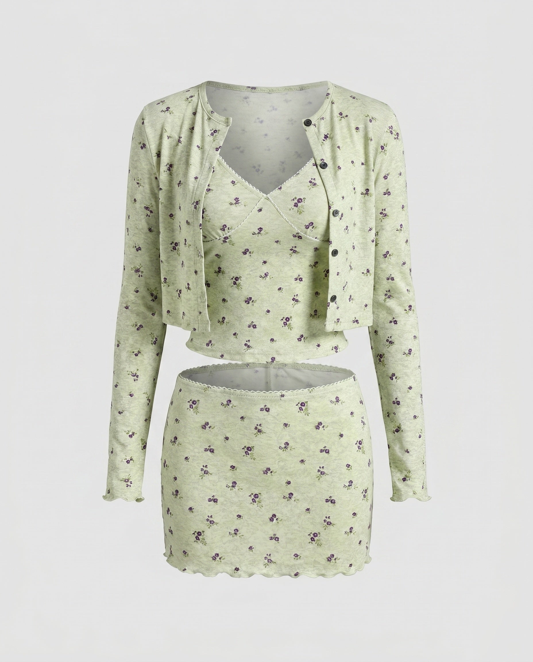 Women's Set made of Floral Top and Short Skirt