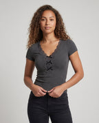 Women's Shirt with Lace Trim and Buttoned Neckline - Upper Body View