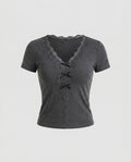 Women's Shirt with Lace Trim and Buttoned Neckline