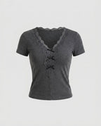 Women's Shirt with Lace Trim and Buttoned Neckline