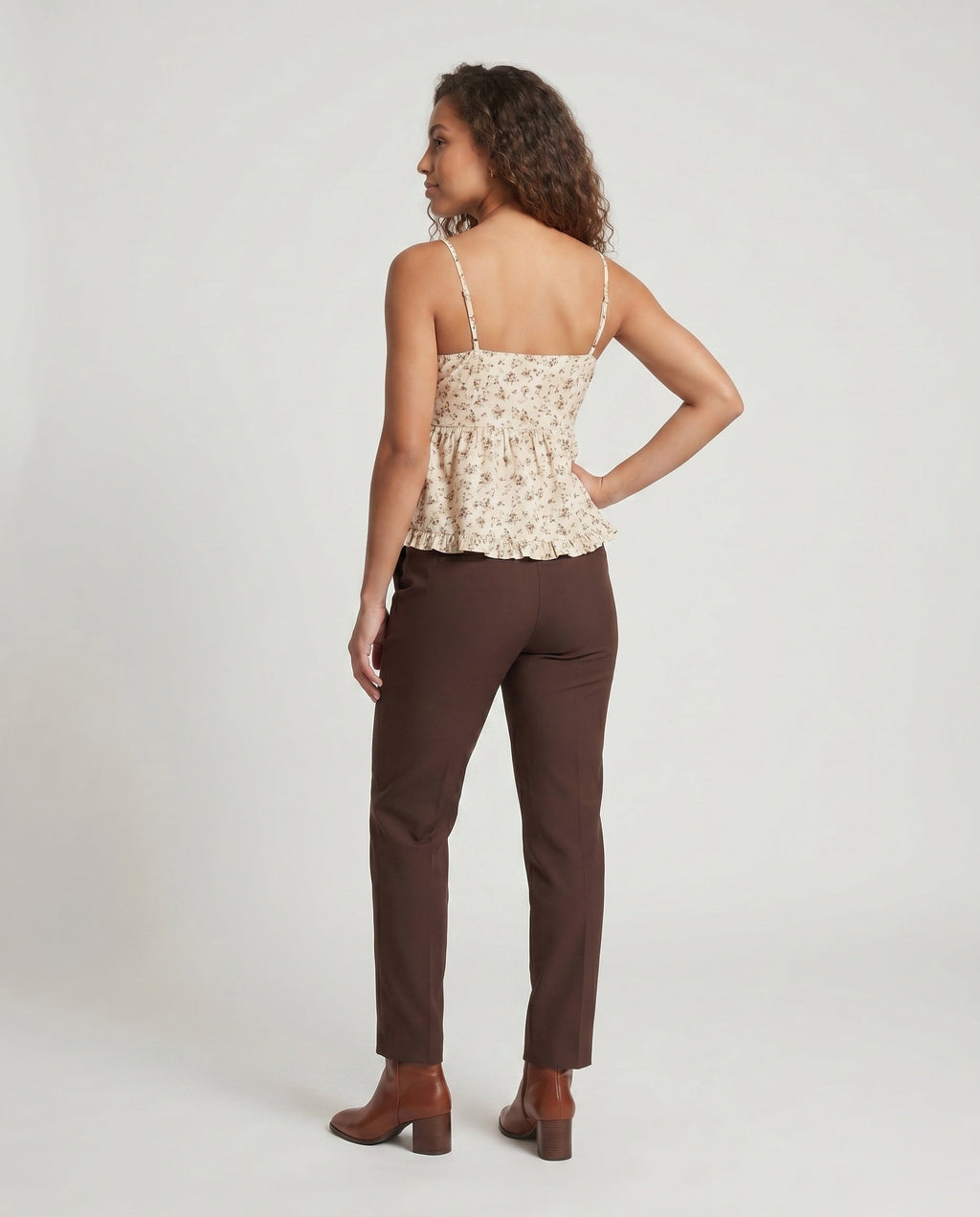 Women's Summer Blouse Top with Floral Patterns and Ruffles - Back View