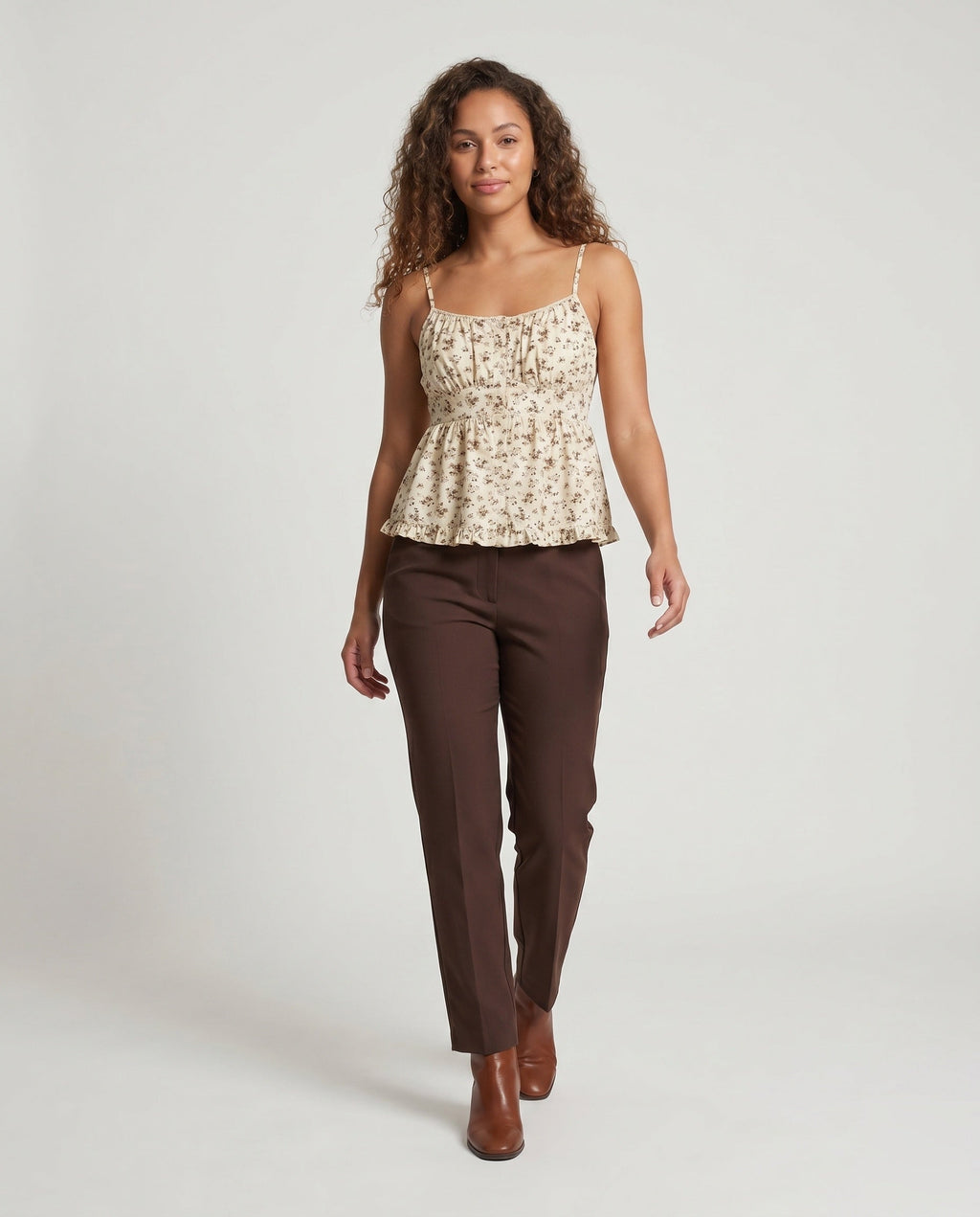 Women's Summer Blouse Top with Floral Patterns and Ruffles - Front View
