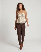 Women's Summer Blouse Top with Floral Patterns and Ruffles - Front View