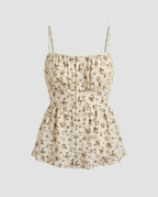 Women's Summer Blouse Top with Floral Patterns and Ruffles