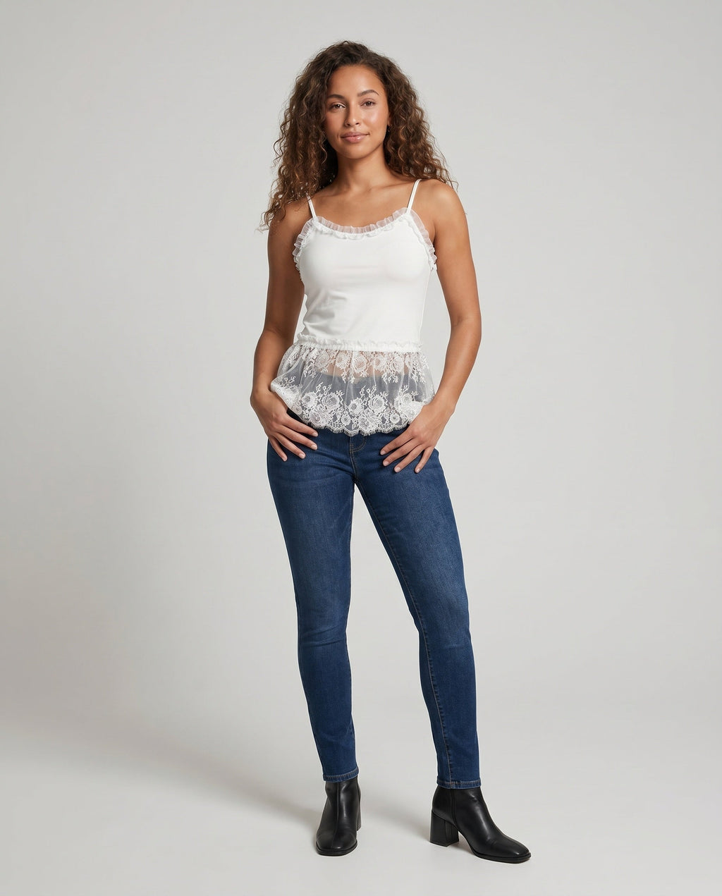 Women's Spaghetti Top with Elegant Lace Finish - Front View