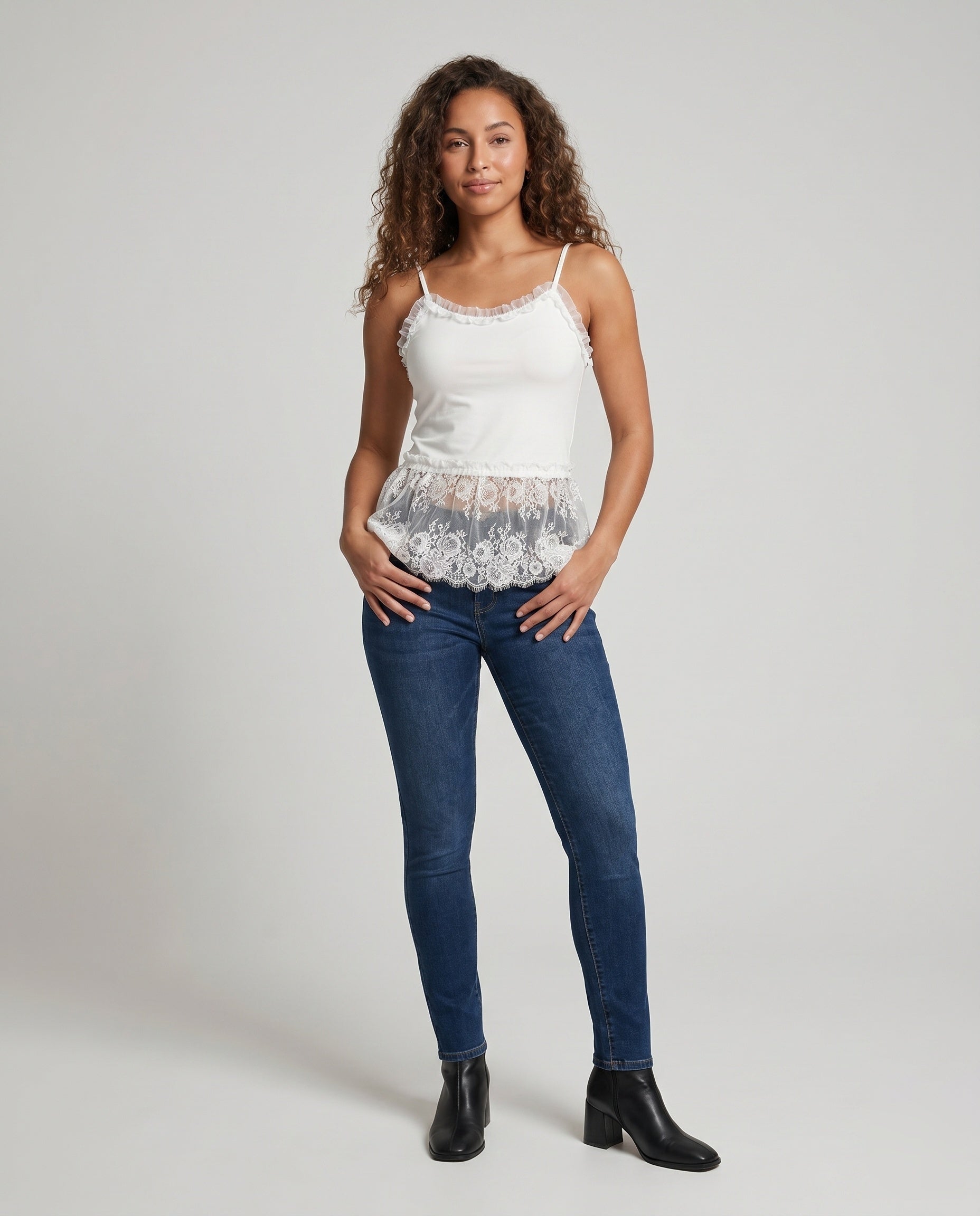 Women's Spaghetti Top with Elegant Lace Finish - Front View