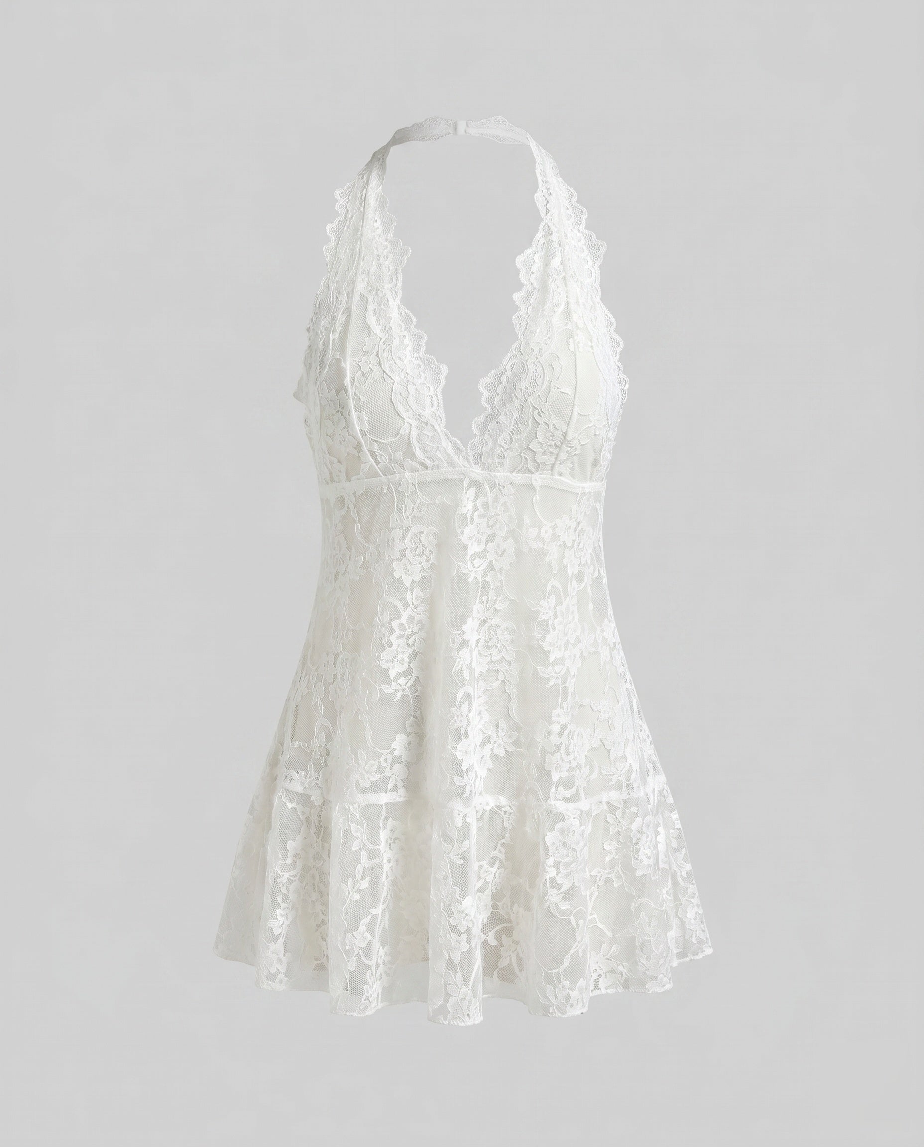 Women's Lace Nightdress with Seductive V-Neck and Ruffle Details