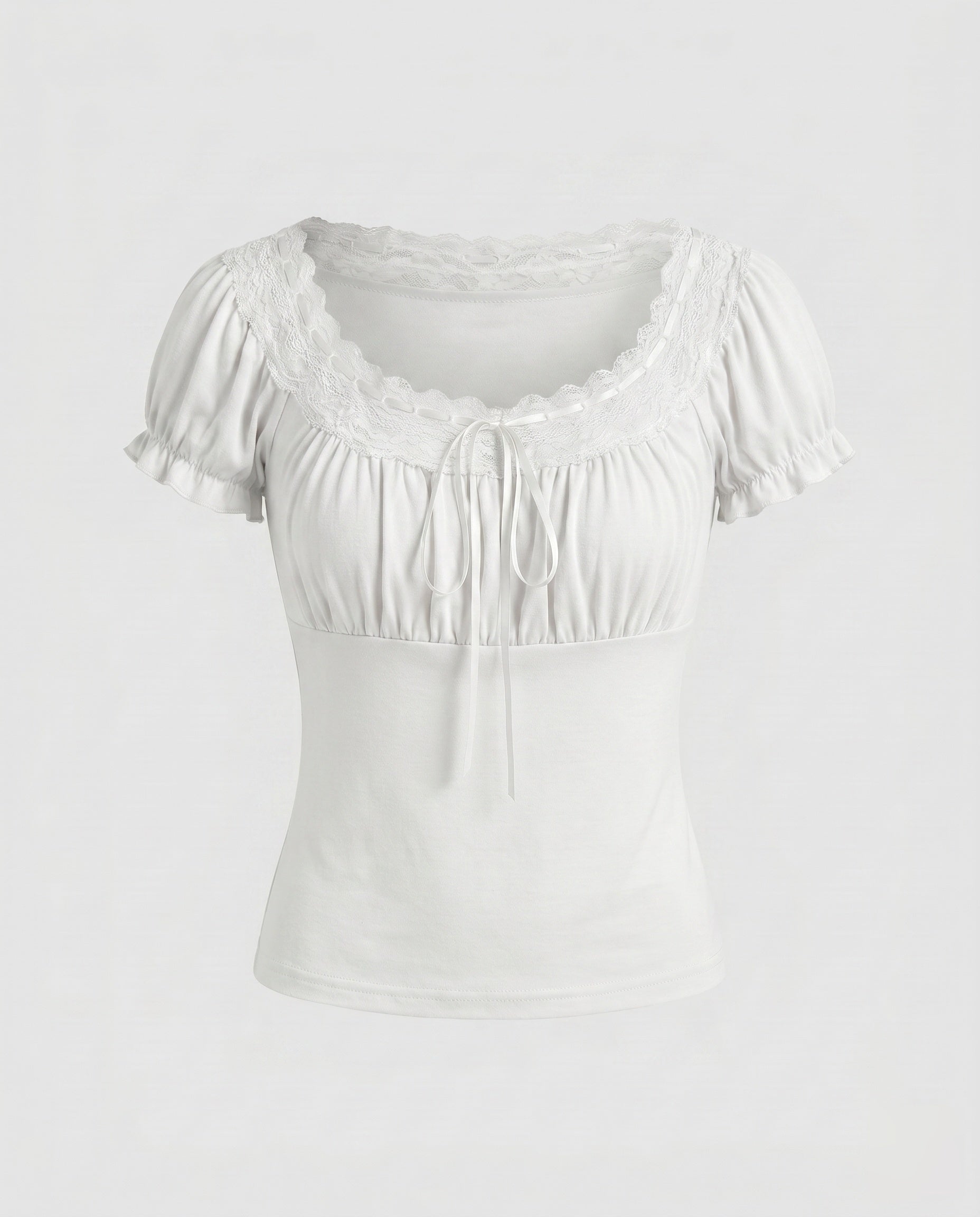 Women's Lace T-Shirt with Elegant Ruffle and Decorative Hem