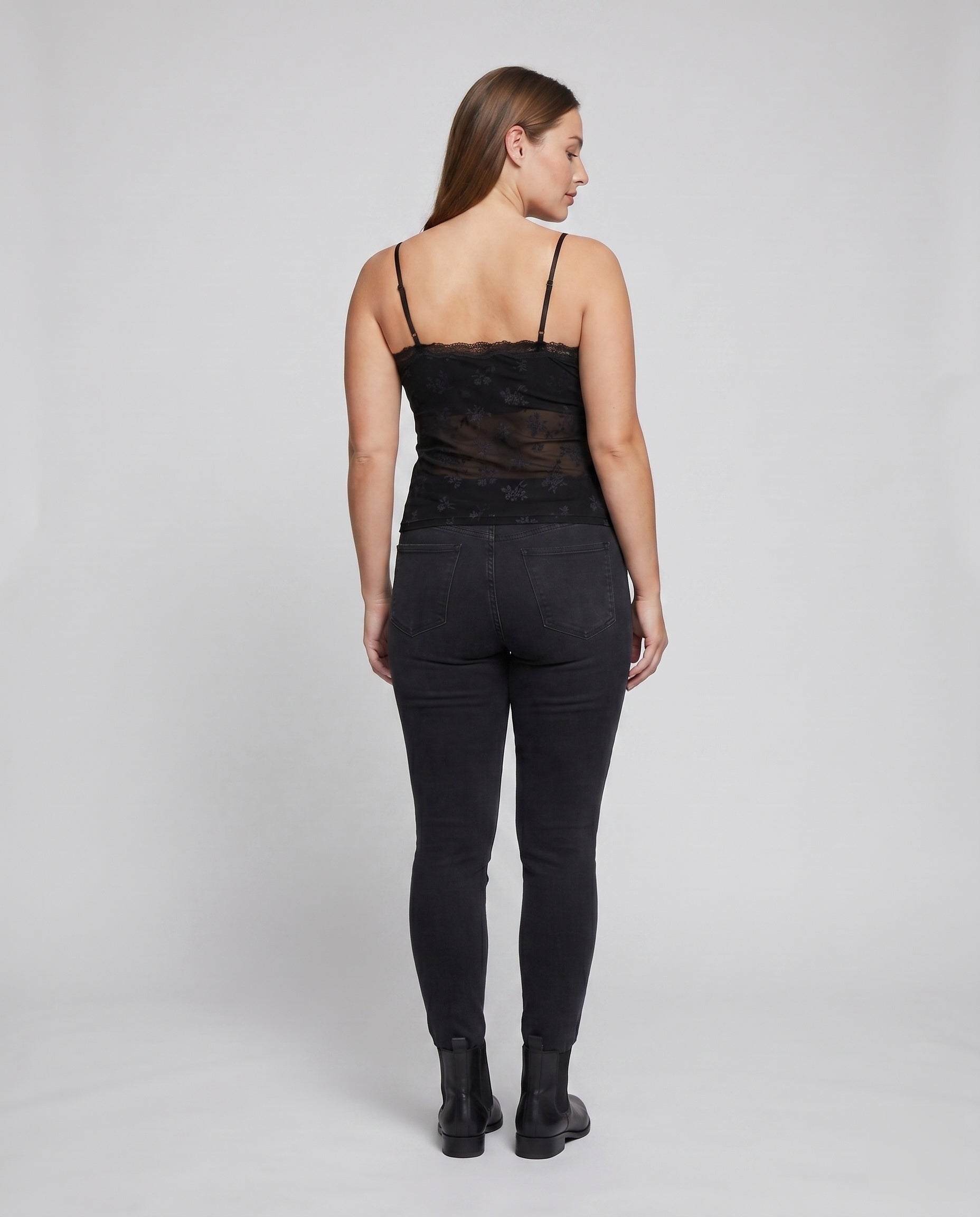 Women's Lace Camisole Top with Elegant Floral Design - Back View