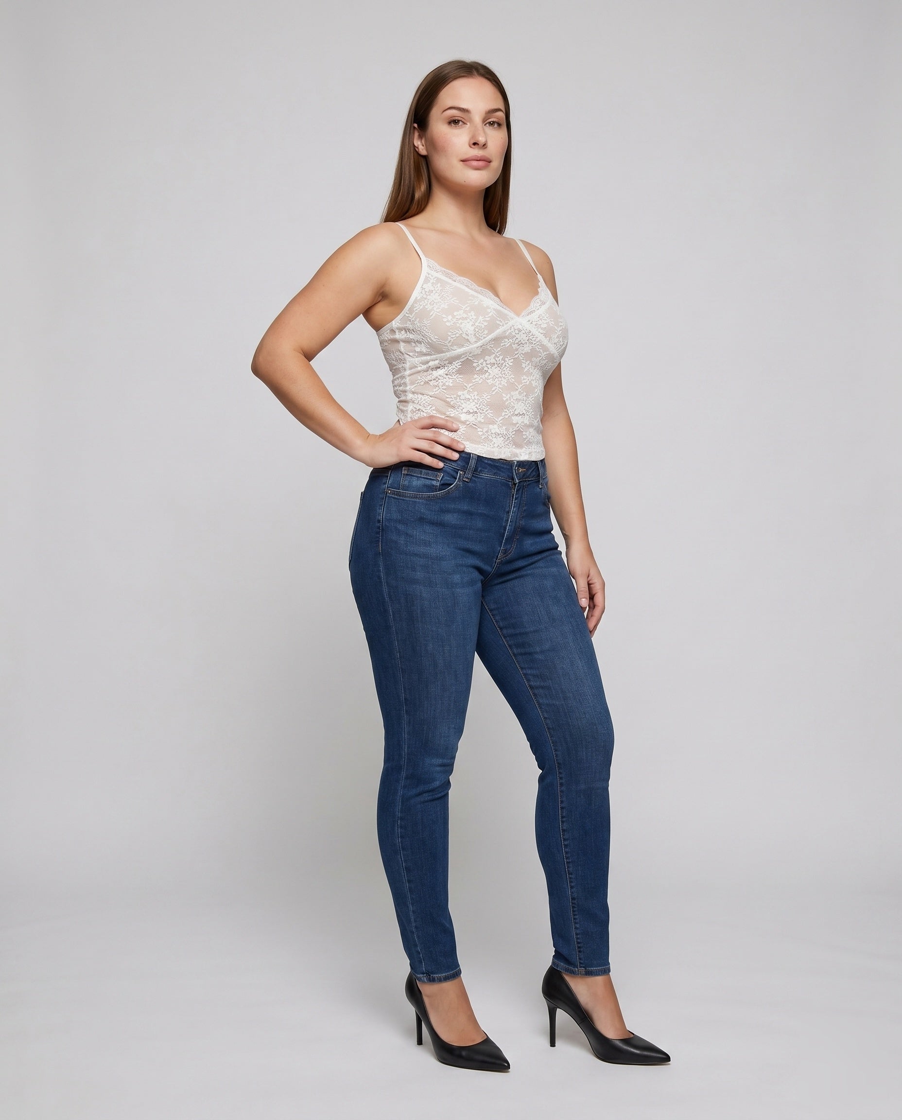 Women's Lace Camisole with Elegant V-Neck - Front View