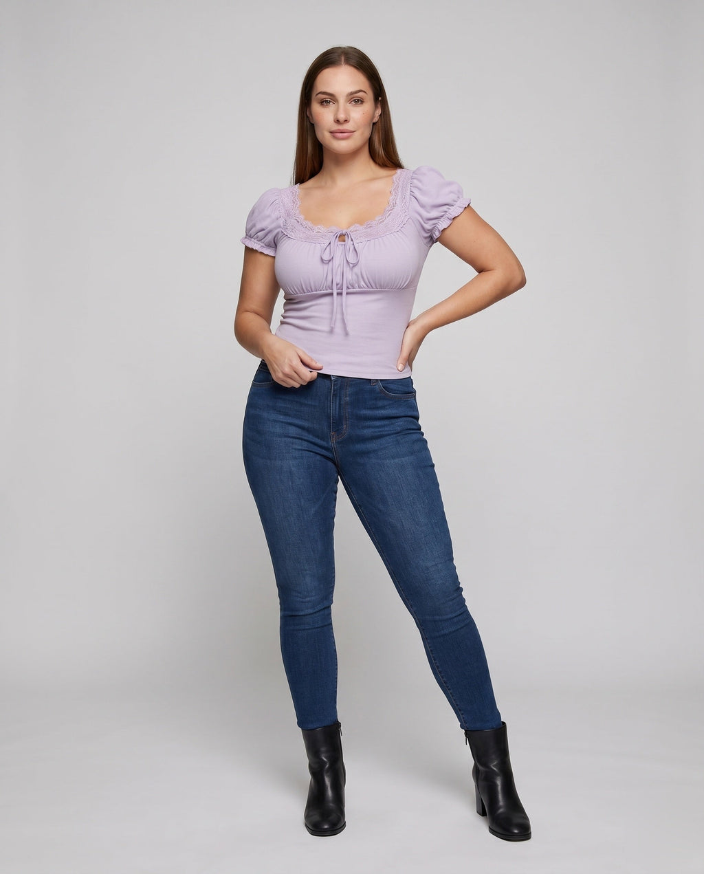 Women's Lace Blouse with Romantic Ruffle Details - Front View