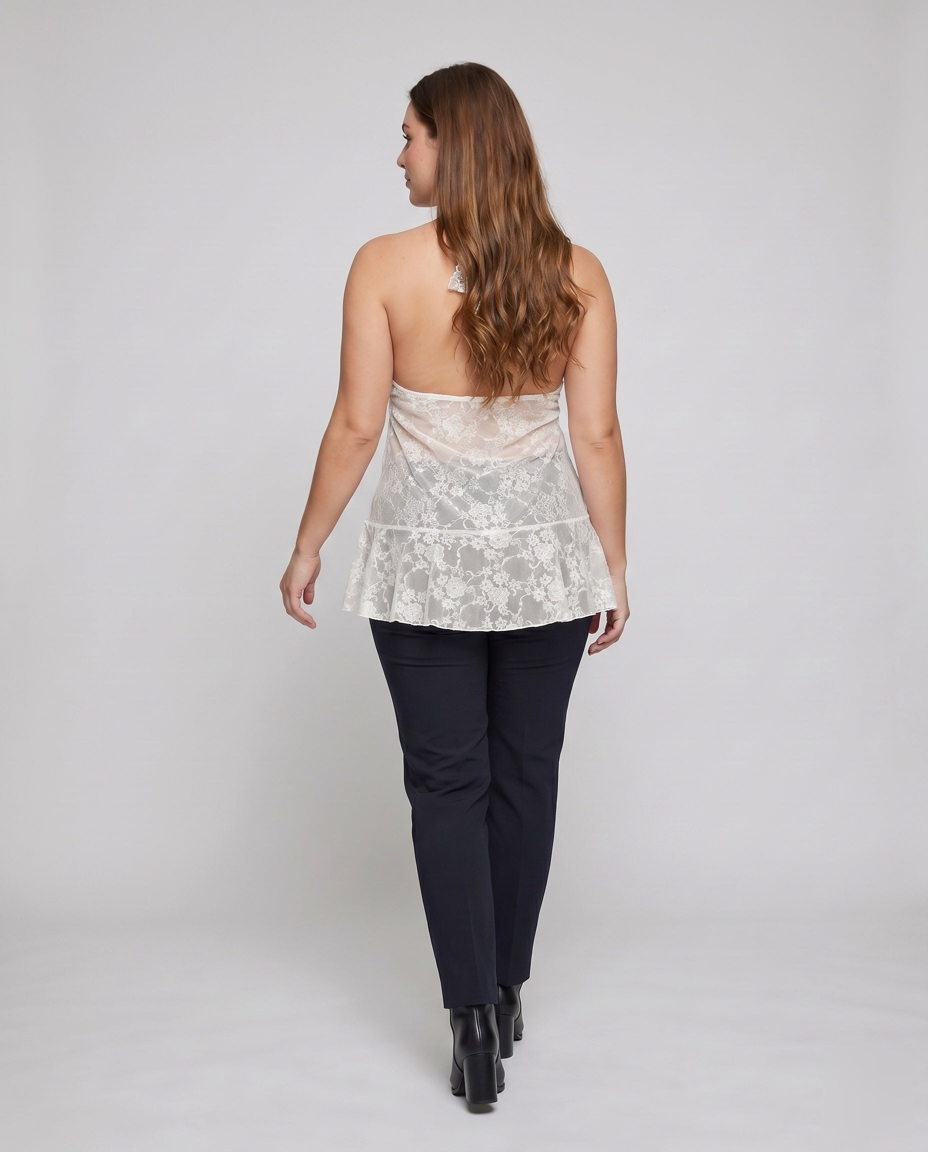 Women's Lace Dress with Seductive Cut - Back View