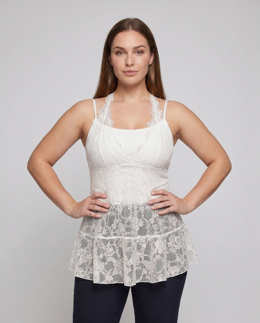 Women's Lace Dress with Seductive Cut - Upper Body View