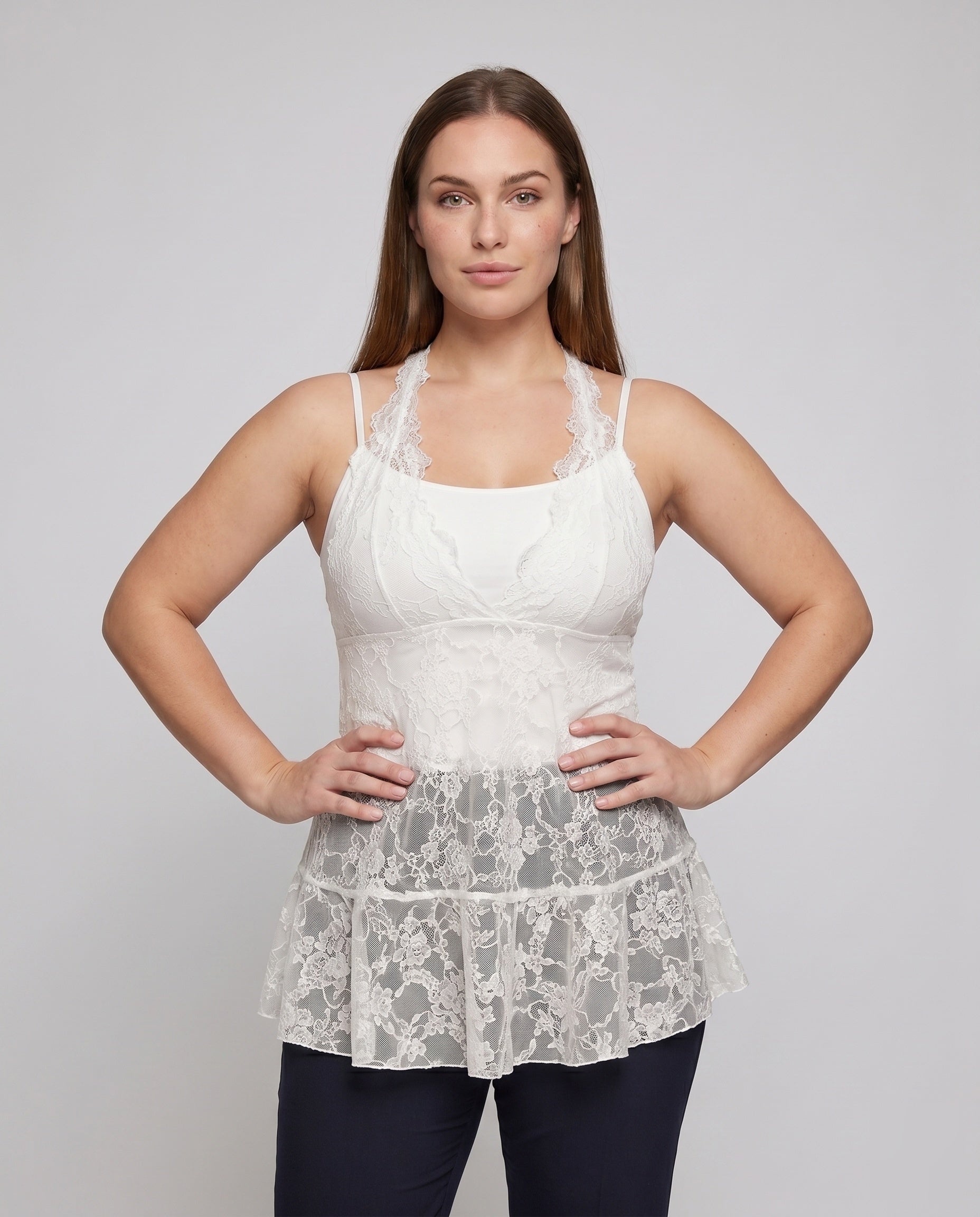 Women's Lace Dress with Seductive Cut - Upper Body View