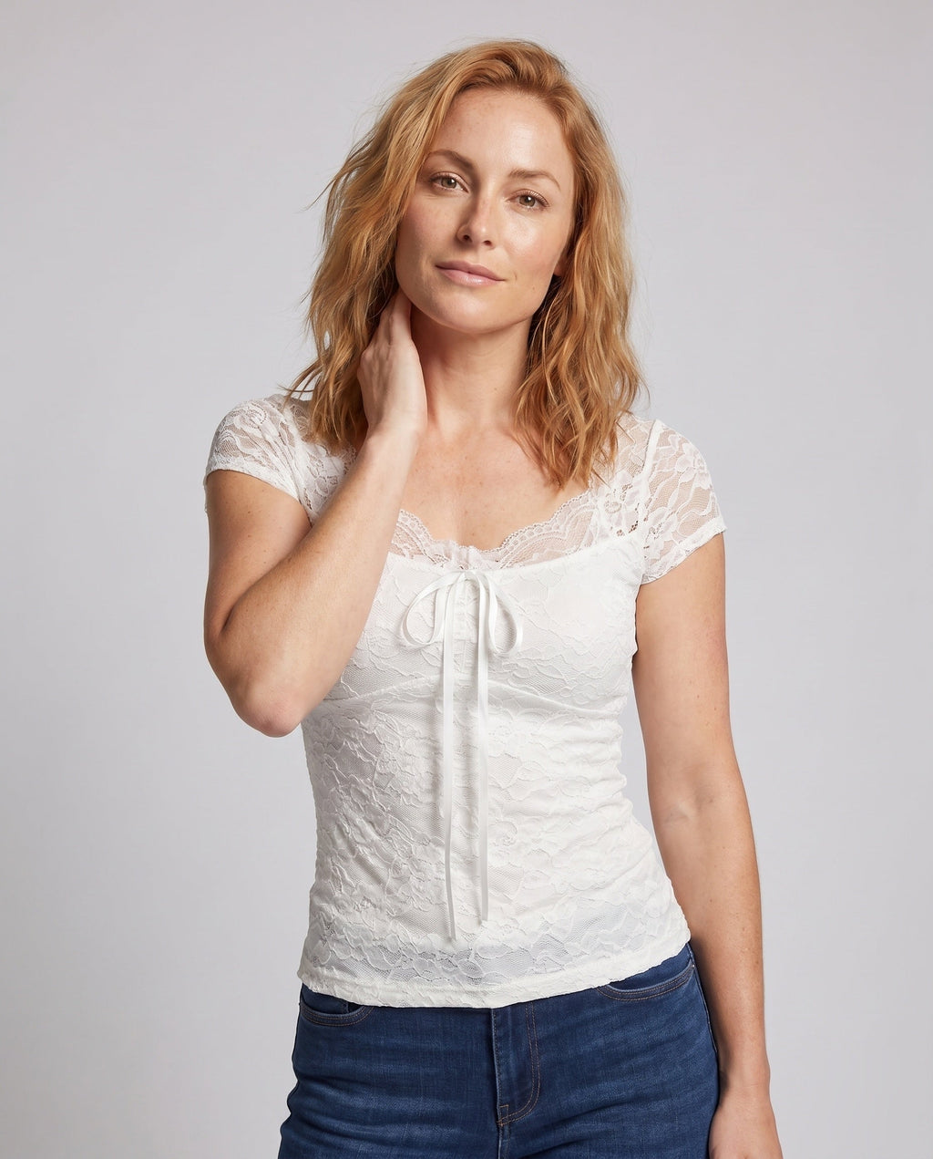 Women's Lace Top with Elegant Lacing - Upper Body View