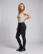 Women's Lace Top with Floral Pattern and Round Neckline - Front View